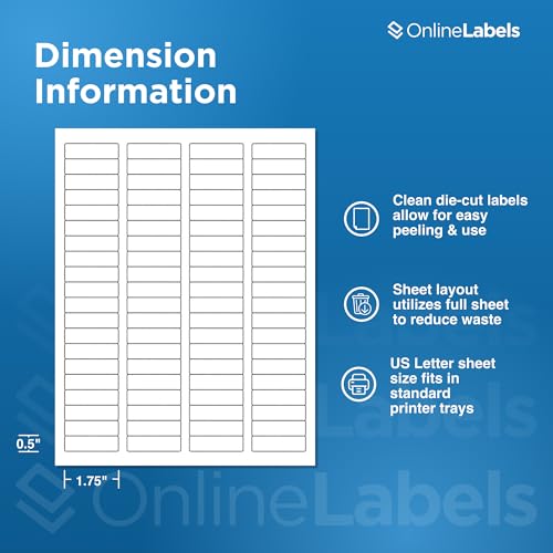 OnlineLabels 1.75" x 0.5" Return Address Labels - White Matte - 10 Sheets - size: 10 Sheet Pack