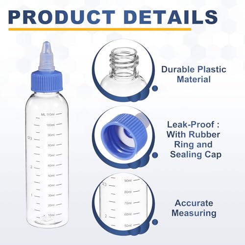 PATIKIL 110ml 4oz,9 Pcs Plastic Squeeze Dispensing Bottles,Transparent,Blue - color: Transparent/Blue, size: 110ml