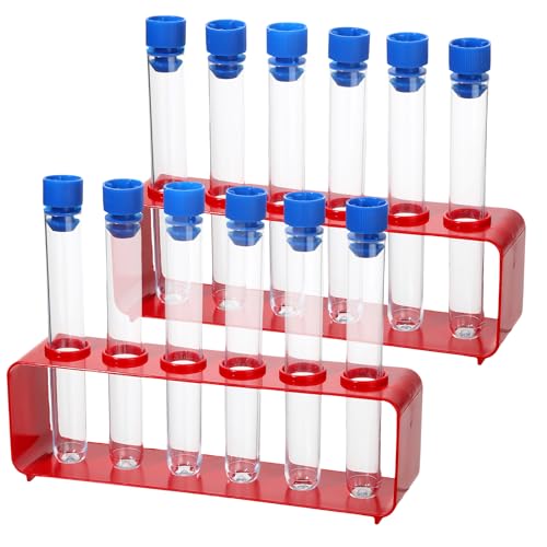 Copkim 2 Sets Test Tubes with Rack Clear Plastic Test with Caps and 6 Holes Holder Rack Nurse Party Decorations Shot Tubes for Scientific Experiments Party Favors Candy(Red,Integrated) - color: Red