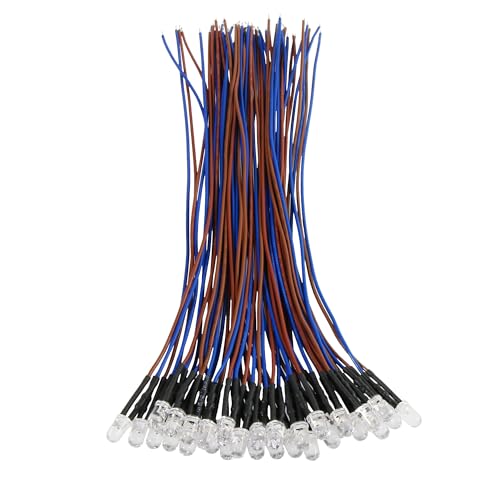 60pcs Pre Wired Led 5mm，12v Pre Wired Led Diode Lights,Purple Led Light Emitting Diodes for DIY Scientific Experiment - color: Clear-purple(60pcs)