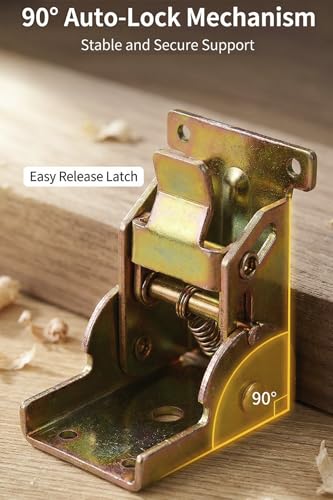 90 Degree Folding Hinge Set of 2, self-Locking Hinge - color: Gold