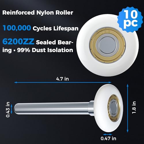 Romalon 2026 Upgraded Garage Door Hardware Kit - 10 Nylon Rollers, 9 Hinges, 2 Top Brackets, 2 x 118 Wire Ropes | Fits 7' Residential Garage Doors