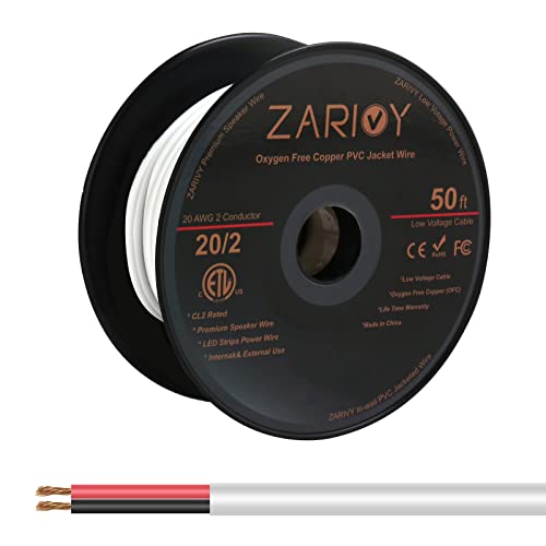 50 Feet 20 Gauge 2 Conductors Red Black Wire with Fire Resistant CL2 White Jacket, 20AWG OFC Hookup Electrical Wire LED Strips Extension Cord Cable for LED Ribbon Lamp Tape Lighting - size: 50 Feet, style: 20/2 Gauge OFC