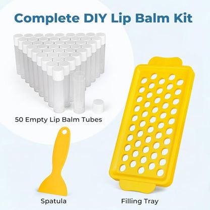 LotFancy Lip Balm Tubes Kit with Filling Tray & Spatula, 50 Pcs 5.5ml (3/16 oz) Clear Empty Lip Balm Containers with White Caps, BPA-Free, Leak-Resistant - color: White(with Tray & Spatula)