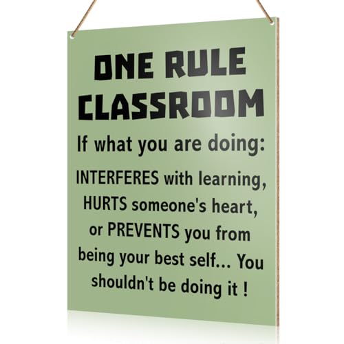 Classroom Wall Sign Hanging Decor, One Rule Classroom, High Middle School Classroom Positive Wooden Decor Teacher Sign Back to School Decoration