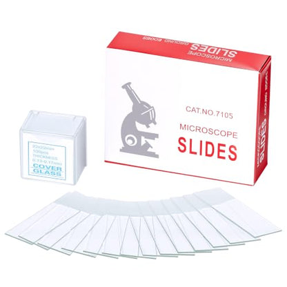 Microscope Slides and Coverslips Set, Pre-Cleaned Optical Glass - color: Single Frosted Edge