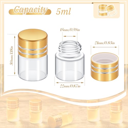 Didaey 50 Pcs 5ml Mini Glass Bottles with Screw Caps, Gold - color: Gold, size: 5ml
