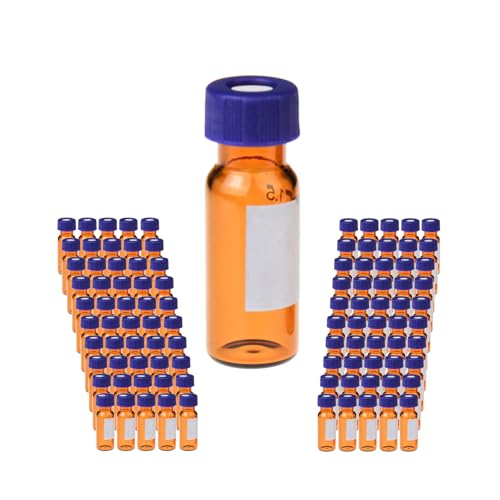 2ml Autosampler Vial, 9-425 HPLC/GC Sample Vials with Screw Caps, 100 PCS - color: Amber Vial & Red PTFE White Silicone Liner