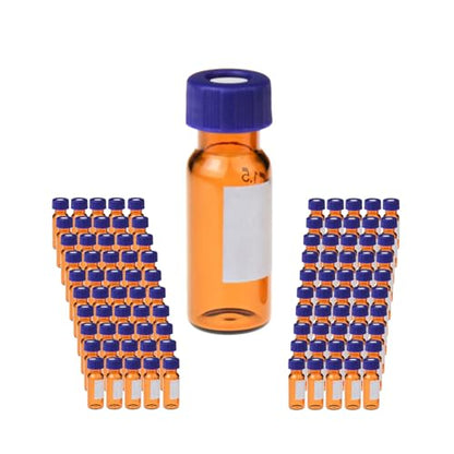 2ml Autosampler Vial, 9-425 HPLC/GC Sample Vials with Screw Caps, 100 PCS - color: Amber Vial & Red PTFE White Silicone Liner