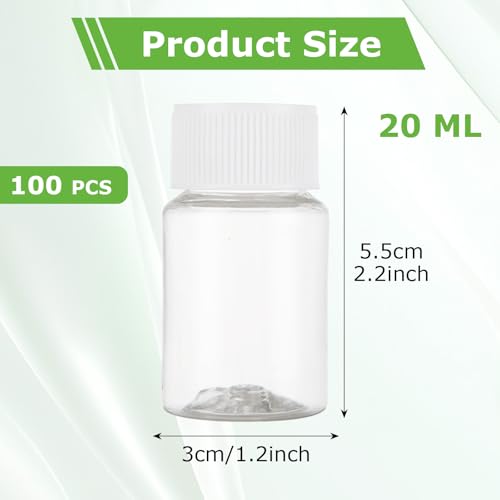 100 PCS 20 ML Plastic Pill Bottles Empty with Caps 20 ML Clear Small Medicine Bottles with Screw Caps Small Pill Bottle for Travel Medicine Chemical Bottle for Liquid Solid Powder - color: Clear, size: 20 ML