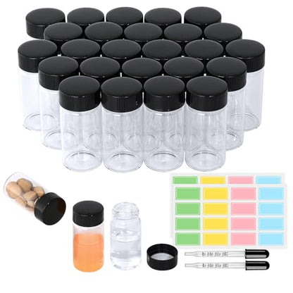 20ml 25pcs Small Clear Glass Vials with Screw Cap (with Droppers & Lables) - size: 20ml 25pcs