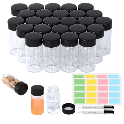 20ml 25pcs Small Clear Glass Vials with Screw Cap (with Droppers & Lables) - size: 20ml 25pcs