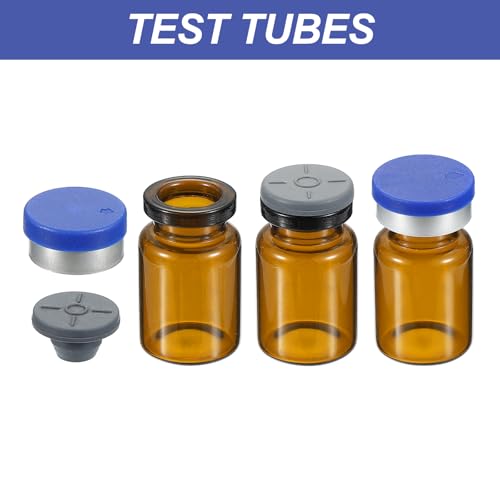 PATIKIL 6ml Sample Vials, 100 Pack Lab Empty Vials with Butyl Rubber Stopper Crimp Top Caps and Labels Borosilicate Glass Vial, Amber - color: Amber, size: 6ml
