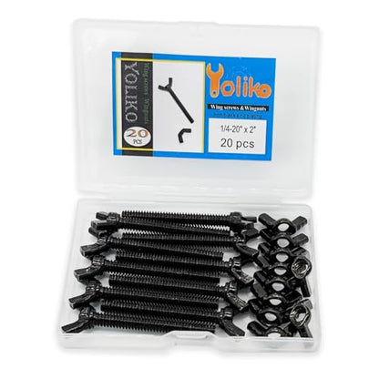 20 Pcs Black Zinc Coated 1/4"-20 x2 Wing Screw Bolts and Wing Nuts Kit Hand Twist Tighten Wing Head Butterfly Screws and Nut Fasteners Assorted Kit - size: Black 10pcs 1/4"-20x2" WingScrew &10pcs WingNut