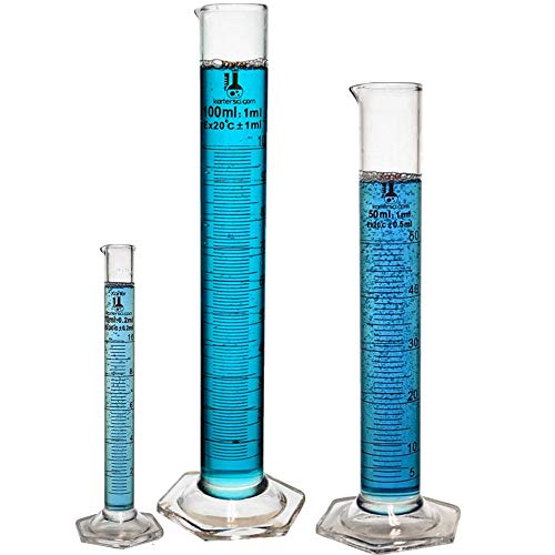 213C2 Karter Scientific Glass Graduated Cylinder 3 Piece Set 10, 50 & 100ml - size: SET, style: SET