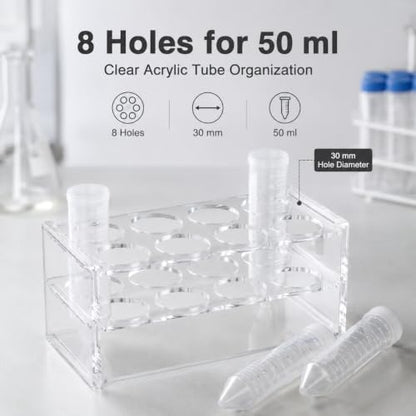 Clear Acrylic Test Tube Rack, 8-Hole 30mm Holder for 50ml Tubes - color: Clear - 8 Holes
