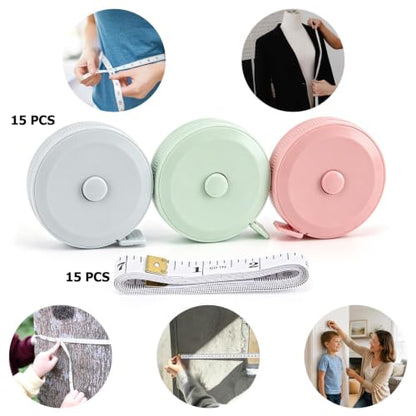 30Pcs Retractable Measuring Tapes Set, Body Fabric Sewing Measures Tape, 60 Inch, 1.5 Meter Waist Scales Rulers - color: 30pcs - 3color