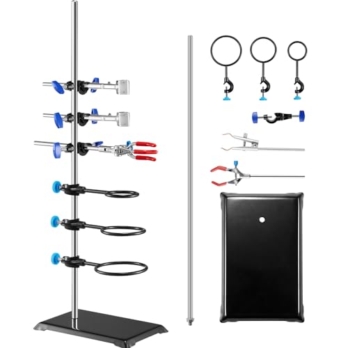 VEVOR Lab Stand Support, Laboratory Retort Support Stand Set, Steel Lab Stand 23.6" Rod and 8.3" x 5.7" Cast Iron Base, Includes Flask Clamps, a Burette Clamp and Cross Clamps