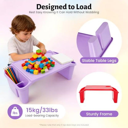 6PCS Kids Lap Desks with Side Storage, Stackable Plastic Lap Trays - color: Red+green+purple