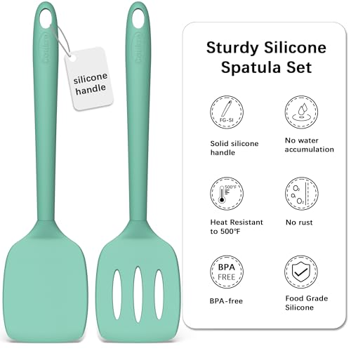 Coukre 2 Pack Silicone Spatula Set,High Heat Resistant, BPA-Free - color: PureAquaGreen