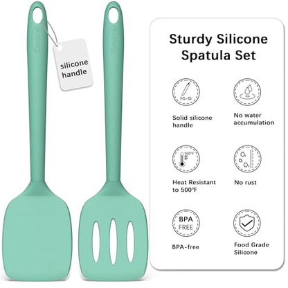 Coukre 2 Pack Silicone Spatula Set,High Heat Resistant, BPA-Free - color: PureAquaGreen