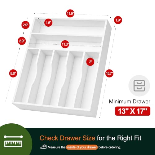 Kitchen Bamboo Silverware Organizer, Kitchen Drawer Organizer - Utensil Holder and Cutlery Tray with Grooved Drawer Dividers for Flatware 7 Slot, White - color: White, size: 7 Slots