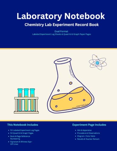 Laboratory Notebook, Chemistry Lab Experiment Record Book, Dual Format, Labeled Experiment Log Sheets & Quad-Grid Graph Paper, 8.5x 11in, 105 Pages: For High School & College Science Students