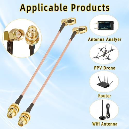 2PCS SMA Pigtail Cable, Right Angle SMA Male to SMA Female RG316 Antenna Jumper, Low Loss 6Inch(15cm) SMA Extension Coaxial Cable for Ham Radio,Router, FPV Drone