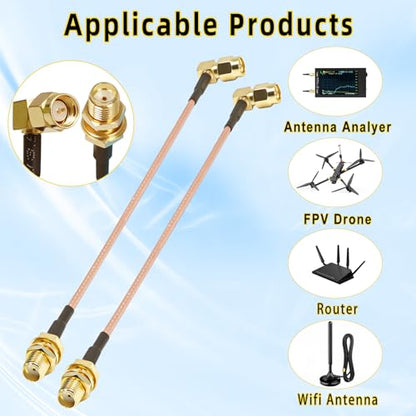 2PCS SMA Pigtail Cable, Right Angle SMA Male to SMA Female RG316 Antenna Jumper, Low Loss 6Inch(15cm) SMA Extension Coaxial Cable for Ham Radio,Router, FPV Drone