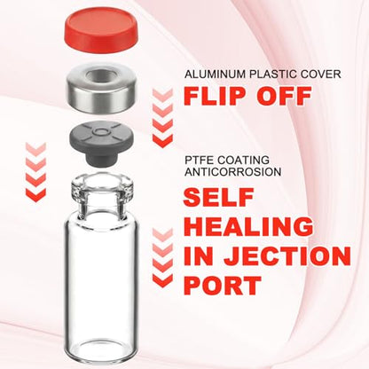 50 Pcs 10 ml Vials, Empty Vials for Injection, Red Lid - color: Red Lid