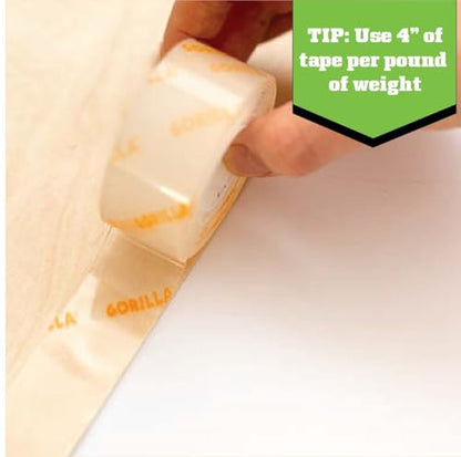 Gorilla Invisible Hold Mounting Tape, 1" x 150" (Pack of 1), Holds up to 15 lbs, Clear Double-Sided Tape for Strong, Permanent Bond, Discreet Adhesive for Classroom and Study Space Setup - size: 1" x 150"