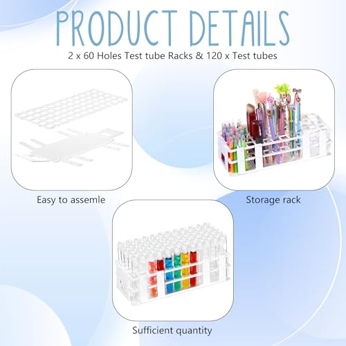Threehoney 120 Pcs Plastic Test Tubes with Rack Set,White - color: White