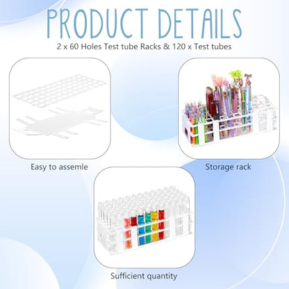 Threehoney 120 Pcs Plastic Test Tubes with Rack Set,White - color: White