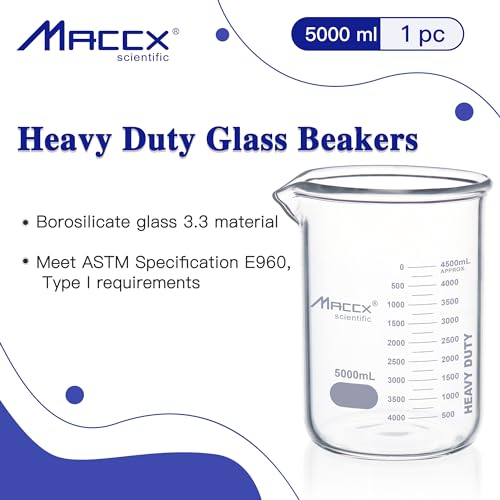 170oz(5000ml) Sturdy Glass Beaker, Heavy-Duty 5L Lab Beakers，3.3 Borosilicate Low Form with Printed Graduation, BKL5K0-001 - style: Vol.5000ml