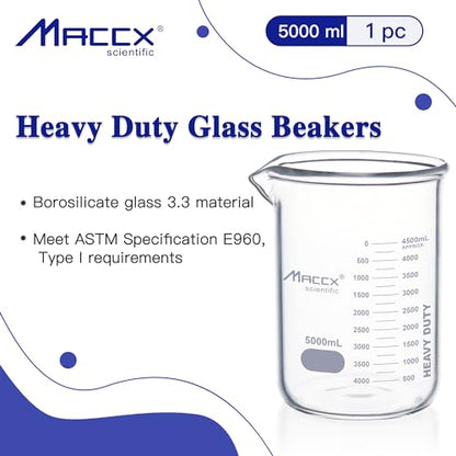 170oz(5000ml) Sturdy Glass Beaker, Heavy-Duty 5L Lab Beakers，3.3 Borosilicate Low Form with Printed Graduation, BKL5K0-001 - style: Vol.5000ml