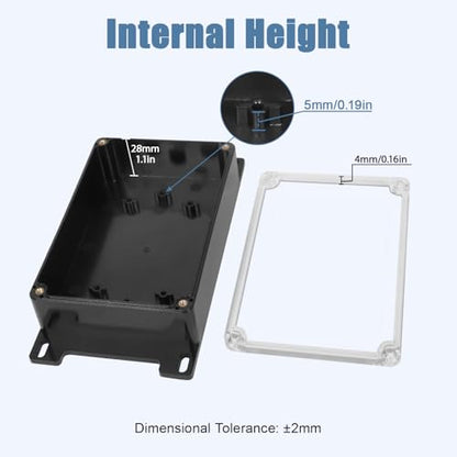 Project Box IP65 Waterproof ABS Plastic Electrical Junction Box with Clear Cover Enclosure with Fixed Ear, Black 5.9"x 3.9"x 1.7"(150x100x44mm)(Pack of 1) - color: 1 pack, size: 5.9"x 3.9"x 1.7"
