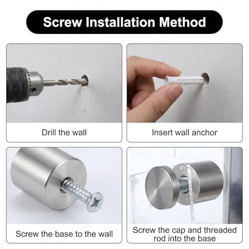 4 Pcs Sign Standoff Screws (1 x 1-3/16 Inch), Stainless Steel Advertising Screws Stand Off Wall Mounts Glass Acrylic Nail for Hanging Acrylic Picture Frame Advertising Boards