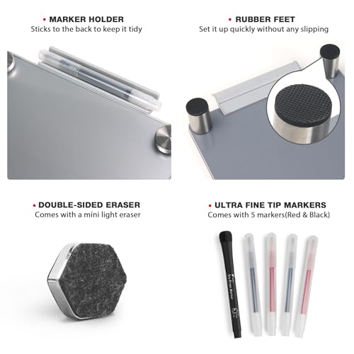 Silver Mini Desktop Pure Glass Whiteboard, Small Glass Dry-Erase Whiteboard - color: Silver