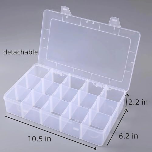 VBQFDPH Clear Plastic 15 Compartment Organizer Box with Dividers