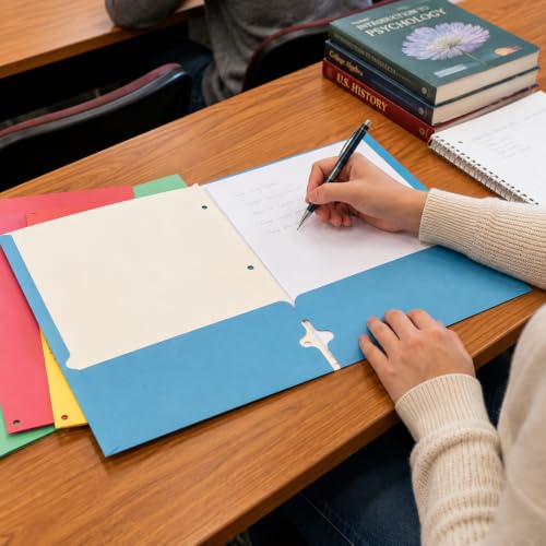SUNEE Folders with Pockets 3 Hole Punched(50 Pack, Blue), 2 Pocket Folders Fit Letter Size Paper, Paper File Folder for School Office Home Bussiness - color: Blue