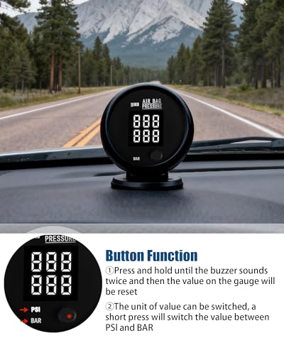 Air Pressure Gauge Dual Display Air Suspension Gauge 220PSI Digital LED Display 12V/24V DC Air Ride Pressure Gauges with 1/8NPT Sensor Kit 2-1/16" (52mm) for Air Ride Suspension Systems - color: White, size: Dua-Display