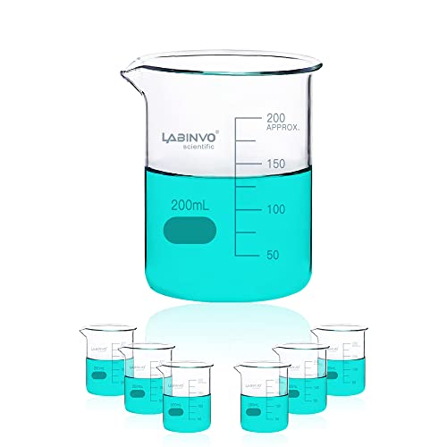 Low Form Graduated Glass Beaker, 6pcs of Vol.200ml, 3.3 Borosilicate Glass Beaker Set, IN-BKL200 - style: 6 PCS of 200 mL