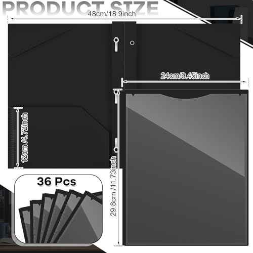 Henoyso 36 Pcs Plastic Folder with Clear Front Pocket, Black - color: Black