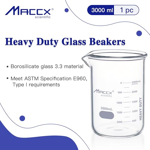 101.5oz(3000ml) Sturdy Glass Beaker, Heavy-Duty 3L Lab Beakers, 3.3 Borosilicate Griffin Low Form with Printed Graduation, BKL3K0-001 - style: Vol.3000ml