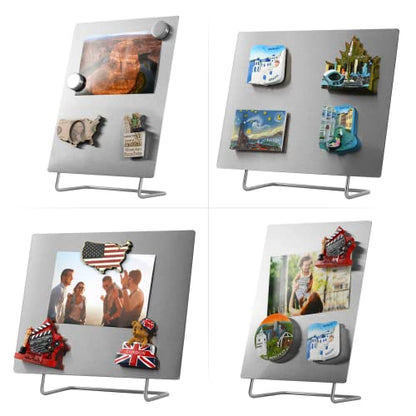Magnetic Bulletin Board with Stand – Small Dry Erase Memo Board – Tabletop Metal Easel for Magnet Display – 10x8 Inches + 2 Magnets
