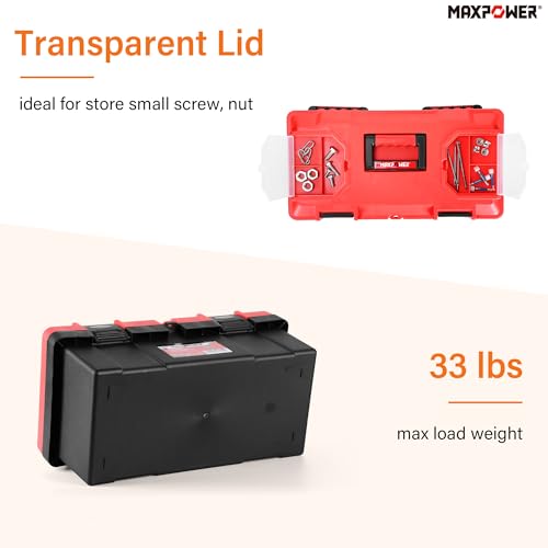 MAXPOWER 2-Pc Plastic Tool Box, 12" Small & 17" Portable Toolbox, Lockable - color: Red, size: 12" 17"