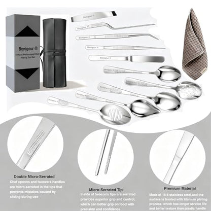 | Plating Tools Culinary Set | 11 Piece Professional Chef Plating Tools Pro Kit | Kitchen Plating Utensils | Modernist Cuisine Food Art | Stainless Steel | Black (Silver) - color: Silver