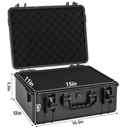 TORIBIO Hard Carrying Case with Foam, Shockproof Storage Box 16.3"x12"x5.3" - size: 16.3" x 12" x 5.3"