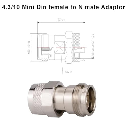 4.3/10 Mini Din Female to N Male Adapter 4.3-10 MiniDIN Adaptor Low PIM 160dBc (4.3-10 Female to N Male) - color: 4.3-10 Female to N Male