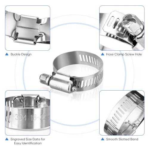 TICONN 12PCS Hose Clamps Set 304 Stainless Steel, 1-1/4"-2-1/4" Worm Gear - size: SAE #24 12PCS 1-1/4''~2-1/4"